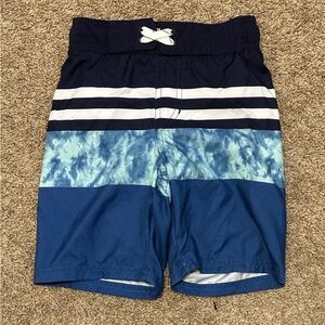 Blue and white striped swim shorts